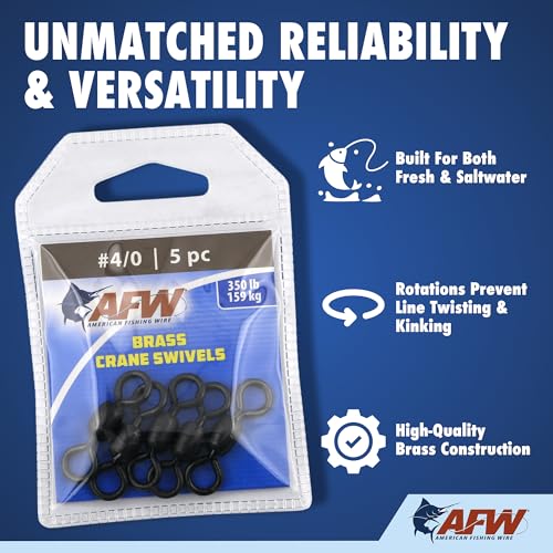 Brass Crane Fishing Swivels - Heavy-Duty Snap Swivels Black - 5 pc, #4/0, 350 lb Test