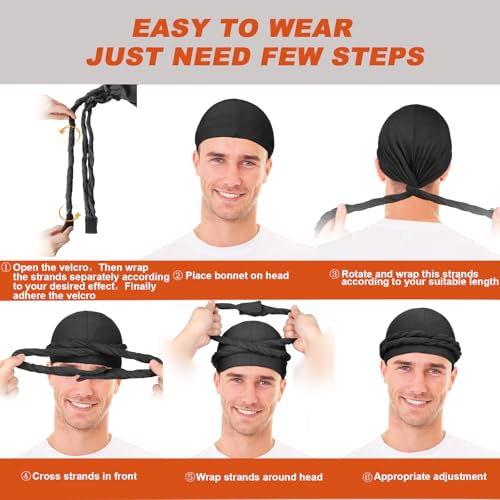Satin Lined Turban Head Wraps for Men - 2 Pcs Black & Dark Gray