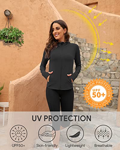 Women's UPF 50+ Sun Protection Hoodie - Black, Medium