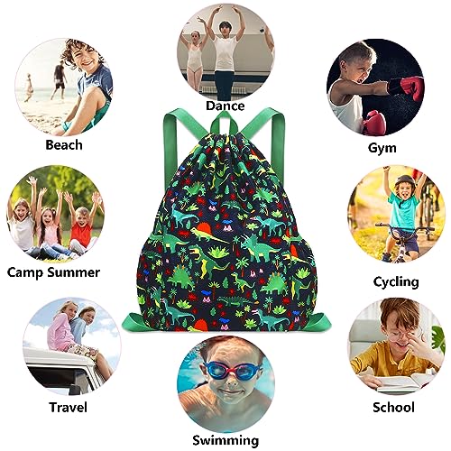 Drawstring Backpack for Kids - Large Capacity Dinosaur Daypack - Color13