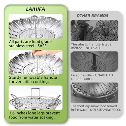 Premium Stainless Steel Vegetable Steamer Basket - Expandable 6.4" to 10"