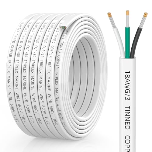 CONEPY 30ft Marine Grade 18/3 Tinned Copper Wire – Waterproof, UV-Resistant Cable