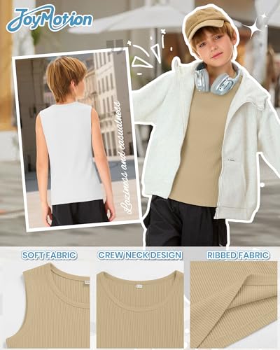 Boys' Cotton Tank Tops - 3 Pack Crew Neck Sleeveless Set
