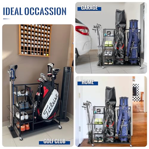 Golf Bag Storage Organizer for Garage - Holds 2 Golf Bags
