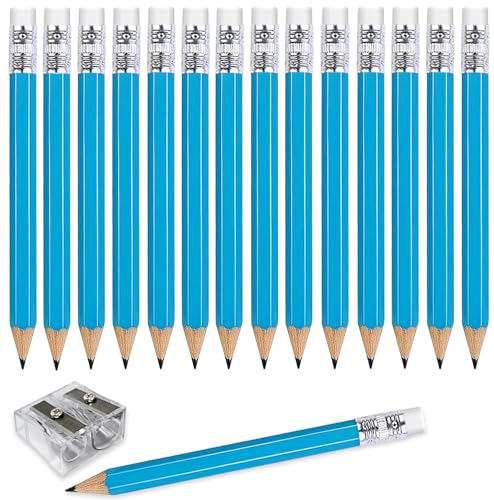 25-Piece Hexagon Golf Pencils with Eraser - 2B Graphite - Light Blue