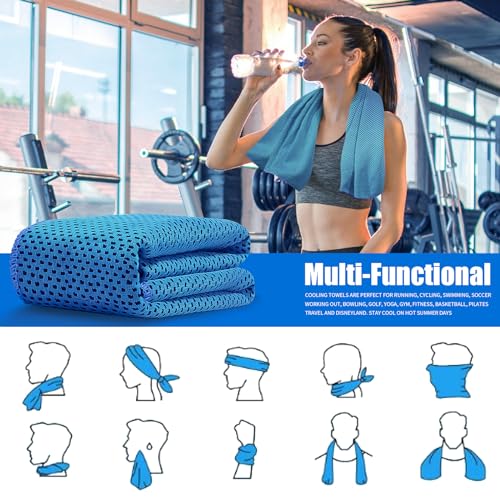 Cooling Towels 4 Pack - Light Blue, Dark Blue, Rose Red, Green - Soft Microfiber for Gym, Yoga, Running & Sports