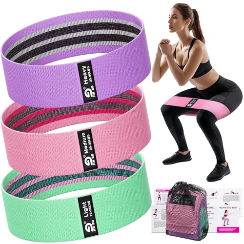 Non-Slip Fabric Booty & Resistance Bands - 3 Levels, Green, Pink, Purple