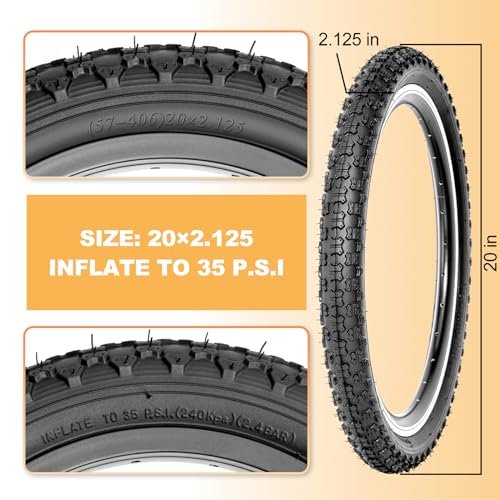 20x2.125 Inch Kids Bike Tires Set with Inner Tubes & Levers - Durable Puncture-Resistant BMX MTB Replacement