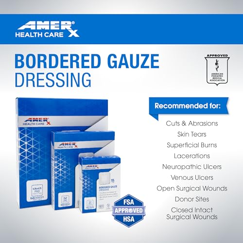 2" x 2" Bordered Gauze Dressing - Adhesive, Water Resistant - 15 Pads