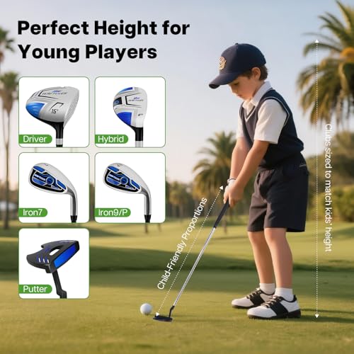 Complete Kids Golf Club Set for Ages 9-12 - Lightweight with Stand Bag