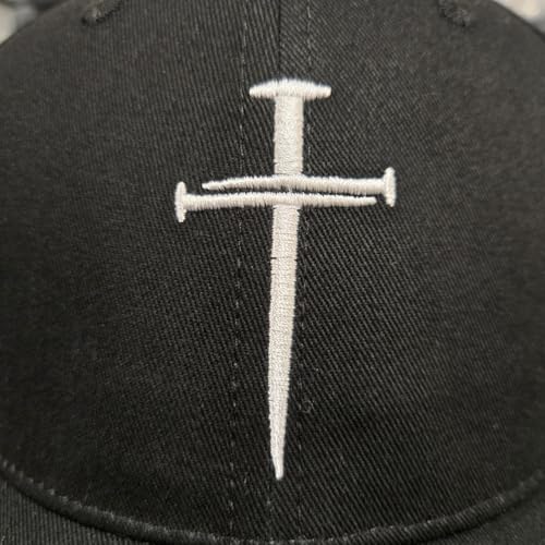 Black Christian Baseball Cap with Three Nails Cross Embroidery - Unisex Faith Hat