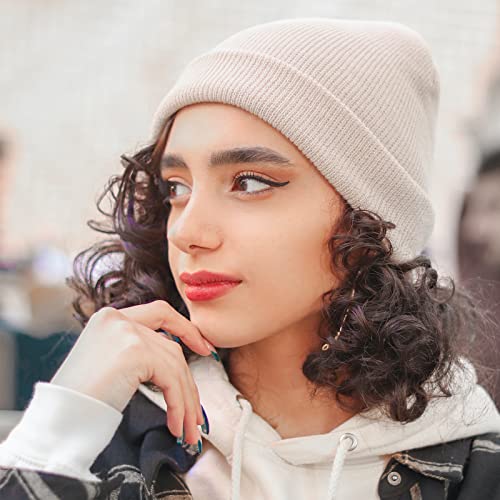 Cuffed Knit Beanie Hat for Men & Women - Black & White