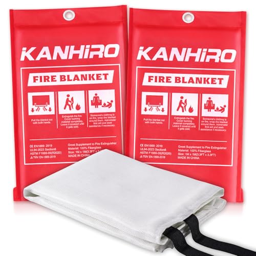 Fire Blanket for Home & Kitchen - Fiberglass Emergency Blanket, 2 Pack, 39 x 39 in - Red