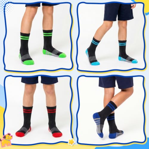 Saracat Boys 100% Cotton Cushioned Crew Socks Large-X-Large, 6 Pairs Multicolor — Athletic Crew Socks