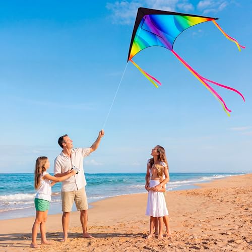 Large Delta Kite - Gradient Rainbow Easy Flyer for Kids & Adults