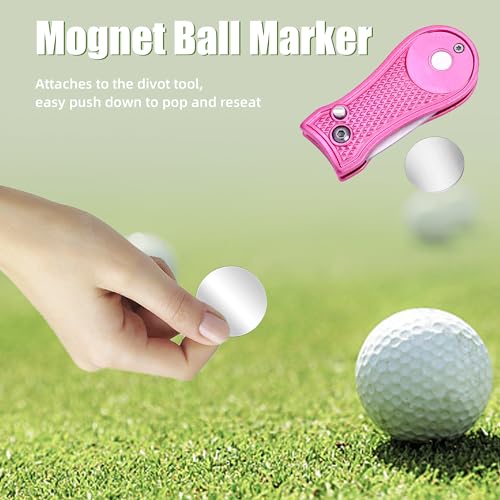 Golf Divot Repair Tool - Foldable Metal with Magnetic Ball Marker - Pink Bone