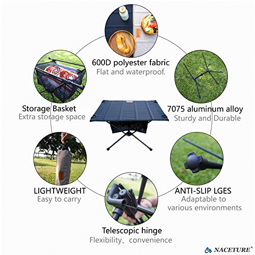 NACETURE Ultralight Foldable Camping Table with Mesh Basket - Black