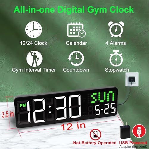 Digital Gym Clock with Remote Control - 12" Workout Timer