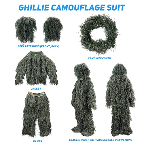 ZORVEM Kids Large Ghillie Suit Camouflage Hunting Apparel for Youth & Teen