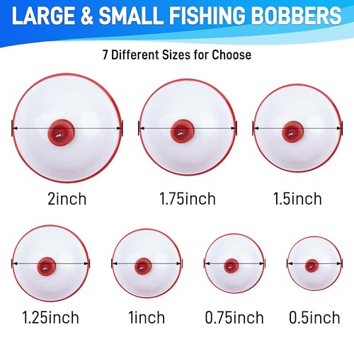 Fishing Bobbers Set - Snap-On Red/White Floats, 1.25 Inch, Pack of 10