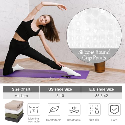 Non-Slip Grip Pilates Socks for Women - Green, White, Brown, Gray