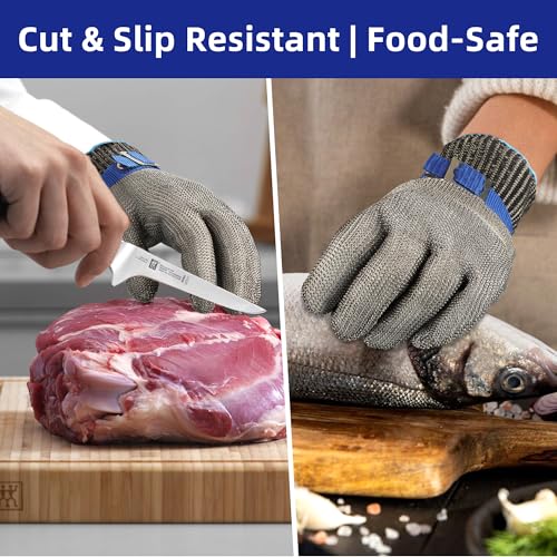 Schwer SlicePro ANSI A9 Cut Resistant Glove PR1706, Stainless Steel Mesh Metal Glove, Food Grade for Kitchen Cooking, Butcher Meat Cutting, Oyster Shucking, Mandoline, Fishing, Non-PFAS(L, 1 Pair)