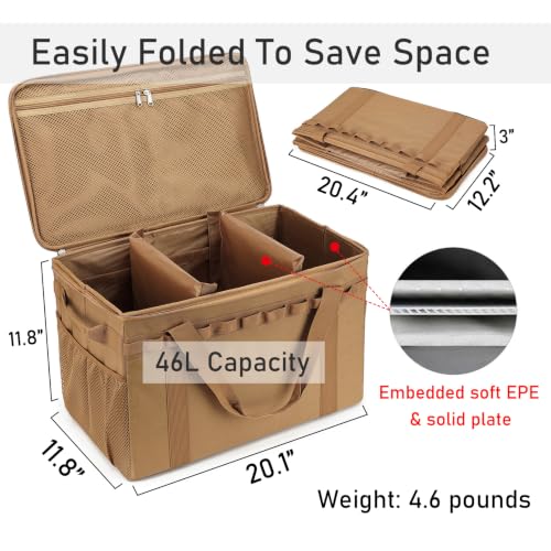 Lemubeane Coyote Brown 46L Tactical Camping Storage Bag, Foldable Trunk Organizer