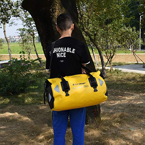 Wild Heart Waterproof Motorcycle Duffel Bag 40L Yellow with Rope Straps and Inner Pocket