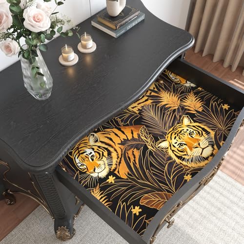 Black and Gold Tiger Wallpaper Peel and Stick Leaf Wall Paper Jungle Tropical Contact Paper for Bedroom Living Room Bathroom Renter Friendly Removable 17.5 x 118In