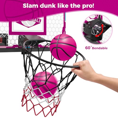 Indoor Light-Up Basketball Hoop for Kids & Teens - Portable, Sturdy, Pink Backboard