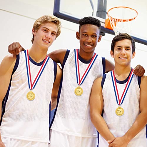 Petutu 12 Pack 2 Inch Gold Basketball Medals with Ribbons - Award Trophies