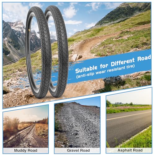 BALINGE 26x1.75 Bicycle Tire Replacement Kit with Tubes & Levers - 1/2 Pack, Black/White Wall, Model 26x1.75 / BK-2