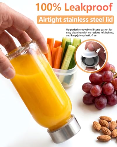 Zukro 8 oz Glass Juice Bottles with Silver Stainless Steel Leak-Proof Lids - 16 Pack