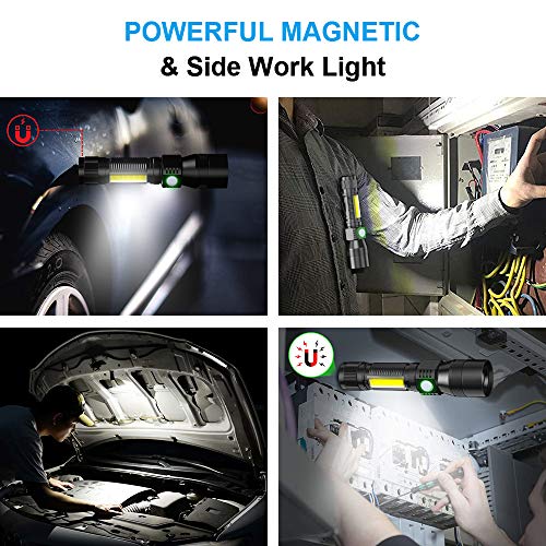 UV Flashlight Black Light, 2-Pack USB Rechargeable Blacklight Flashlight with Magnetic -Side Work Light, 7 Modes, Zoomable, Waterproof ? LED Torch for Mechanics Pet Urine Stains Detector