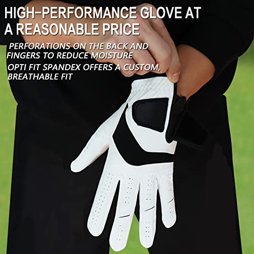 Golf Gloves for Men - 5 Pack, Soft Cabretta Leather, White, Medium-Large Left Hand
