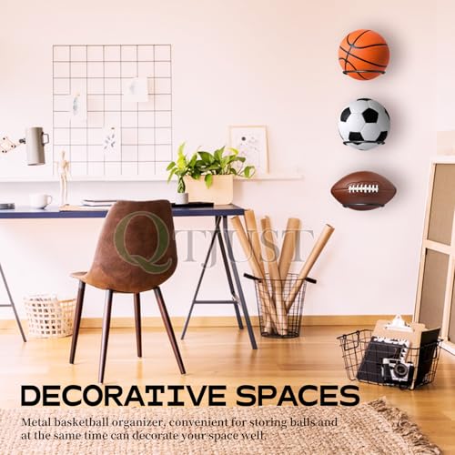 Wall-Mounted Metal Ball Holder - 4 Heavy-Duty Racks for Sports Gear