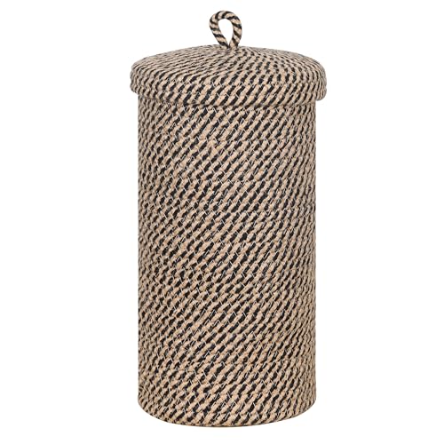 ZOES HOMEWARE Jute Toilet Paper Storage Basket with Lid,Bathroom Toilet Paper Holder Stand for 3 Mega Rolls,Tissue Holder for Bathroom with Removable Waterproof Insert, 7"x7"x13.5"