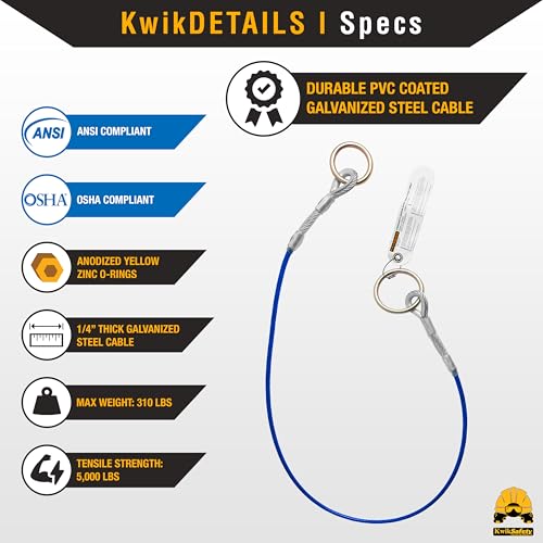 KwikSafety - Charlotte, NC - Lemur 6' Cable Anchor Sling Safety Anchor [PVC Coated Cable] ANSI & OSHA Compliant Pass-Through Galvanized Steel Positioning Lanyard Beam Strap PPE Equipment