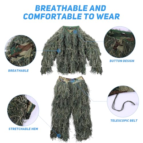 ZORVEM Kids Large Ghillie Suit Camouflage Hunting Apparel for Youth & Teen
