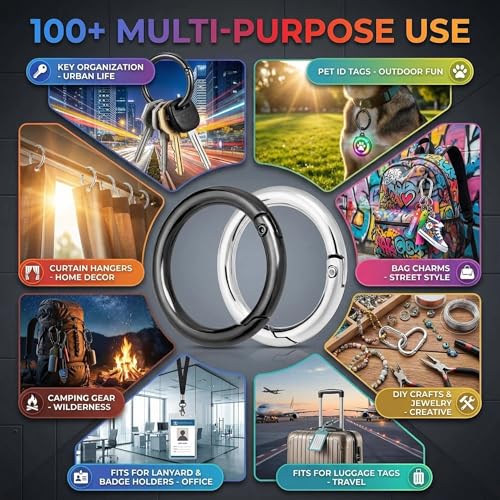 1 Inch Metal Spring O Rings Keychain Clips - 12 Pack
