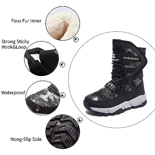 GUBARUN Big Kid Snow Boots Waterproof Winter Shoes - Black, Size 4