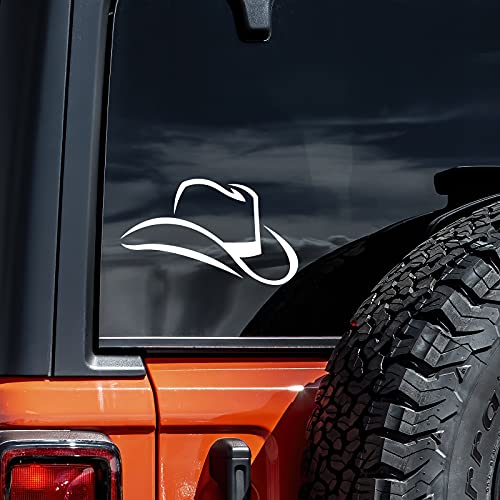 Cowboy Hat Vinyl Decal Sticker - White, 5.5" x 3"