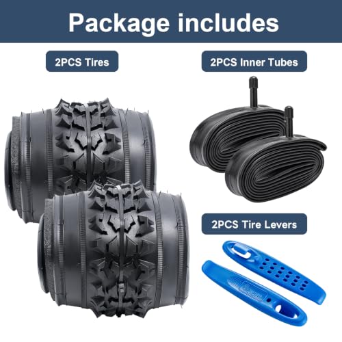 YUNSCM 2-Pair 26x2.10 Mountain Bike Tires with Tubes & Levers - Off-Road Ready