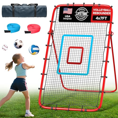 Volleyball Rebounder Net 7x4 Ft with PU Volleyball - Black+Red
