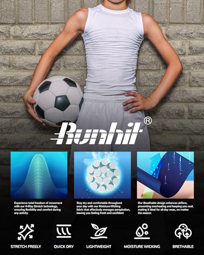 Boys Compression Tank Top Youth Athletic Quick Dry Base Layer - White Medium