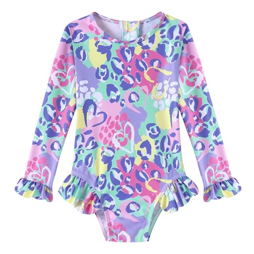Toddler Girls Long Sleeve One-Piece Swimsuit - Leopard Heart 4-5T