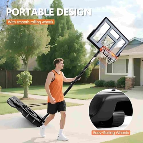Portable Basketball Hoop - 6.1-10FT Adjustable Height, 44 Inch Backboard, Grey