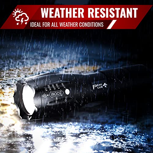 PeakPlus LED Tactical Flashlights High Lumens, Zoomable, 5 Modes Bright LED Flashlights for Emergencies, Camping, Outdoor LED Flash Lights Battery Powered, Handheld Flashlights (3 Pack) LFX1050