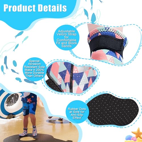 Kids Water Socks 3mm Neoprene Beach Dive & Swim Shoes Pink Plaid 9-10 - Anti Slip