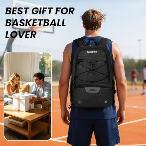 Basketball Backpack with Ball & Shoe Compartment - Black